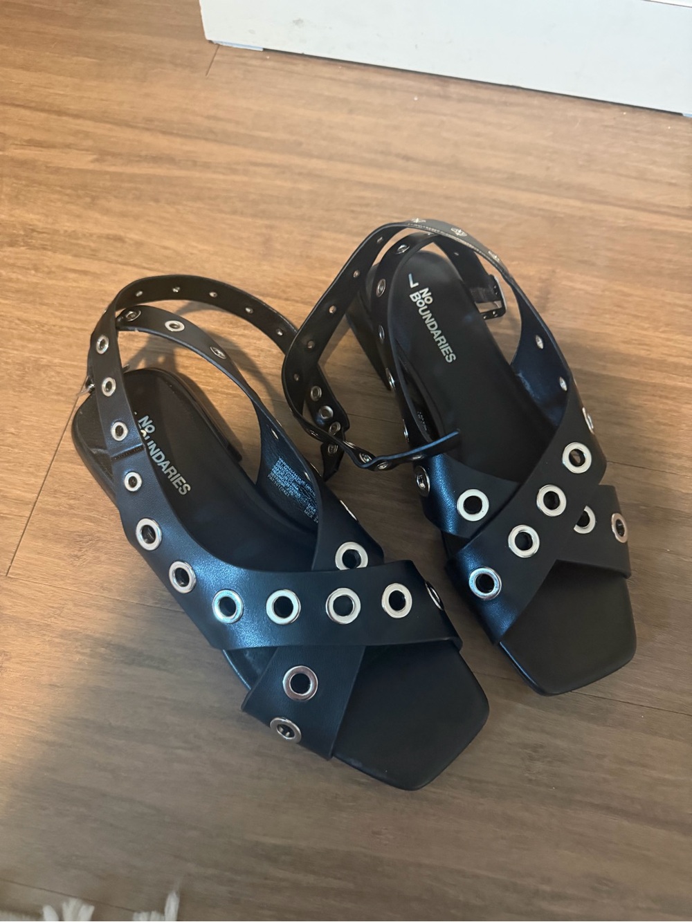 No Boundaries Black Grommet Cross-Strap Slingback Sandals